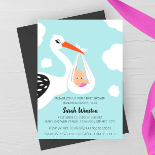 Invitación de Baby Shower Cigüeña Adorable