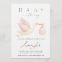 Invitación de Baby Shower Cigüeña Rosada
