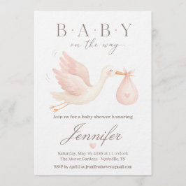 Invitación de Baby Shower Cigüeña Rosada