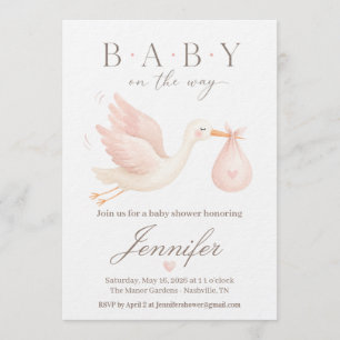 Invitación de Baby Shower Cigüeña Rosada