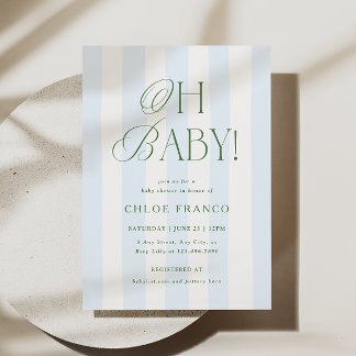 Invitación de Baby Shower Clásico con Rayas Preppy