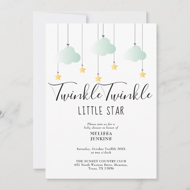 Invitación de Baby Shower Código QR de Twinkle Twi (Anverso)