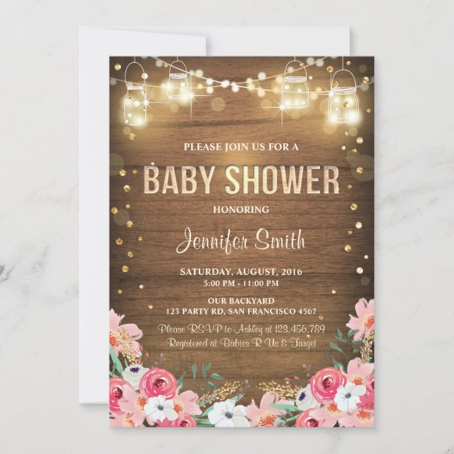 invitación de Baby Shower Coed Floral Campestre Rú (Anverso)