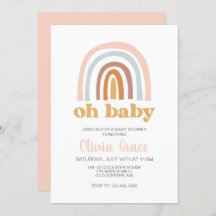 Invitación de Baby Shower color arcoiris rosa
