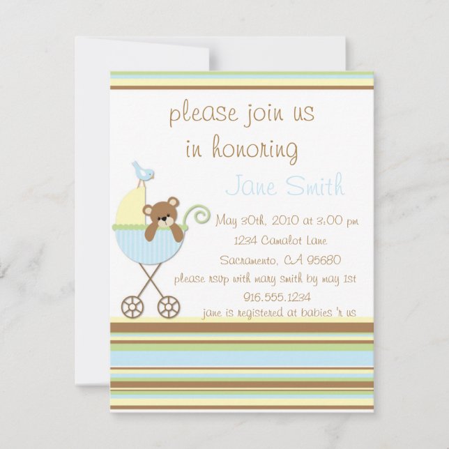 Invitación de Baby Shower color azul pequeño (Anverso)