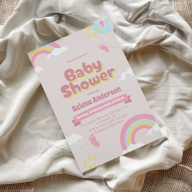 Invitación de Baby Shower color rosa dulce con arc (Subido por el creador)