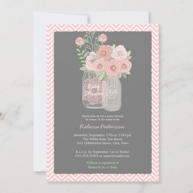 Invitación de Baby Shower color rosa dulce Floral  (Anverso)