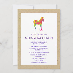 Invitación de Baby Shower Colores Neón Cebra Bebé