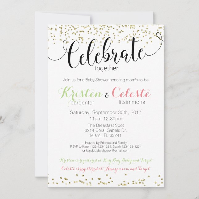 Invitación de Baby Shower combinada de amigos (Anverso)