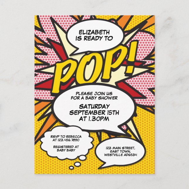Invitación de Baby Shower 'Comic Book Pop Art Read (Anverso)