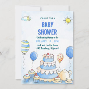 Invitación de Baby Shower con Acuarela Azul