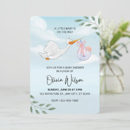 Invitación de Baby Shower con Acuarela Azul y Blan
