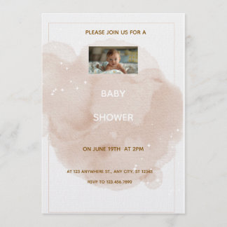 Invitación de baby shower con acuarela beige