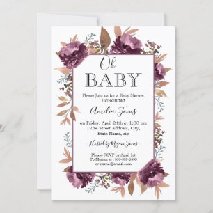 Invitación de baby shower con acuarela de floració