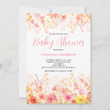 Invitación de baby shower con acuarela floral rosa