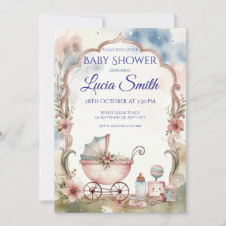 Invitación de Baby Shower con Acuarela Rosa