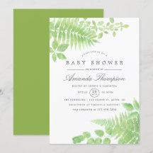 Invitación de baby shower con acuarela y vegetació