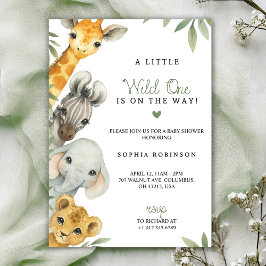 Invitación de baby shower con animales en acuarela