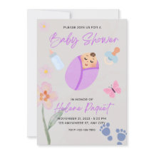 Invitación de Baby Shower con Aquarela Lavanda Cap