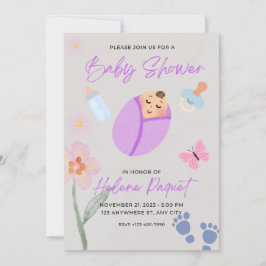 Invitación de Baby Shower con Aquarela Lavanda Cap