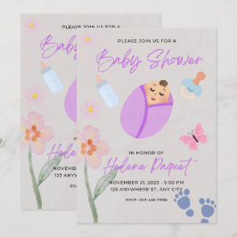 Invitación de Baby Shower con Aquarela Lavanda Cap