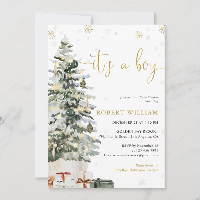 Invitación de Baby Shower con Árbol de Navidad (Anverso)