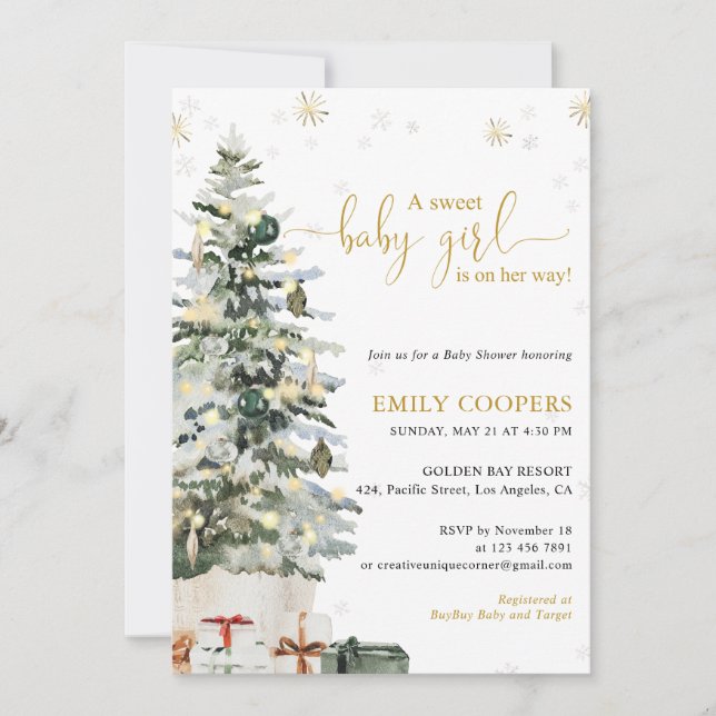 Invitación de Baby Shower con Árbol de Navidad (Anverso)