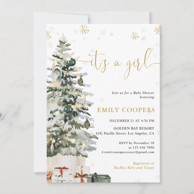 Invitación de Baby Shower con Árbol de Navidad (Anverso)