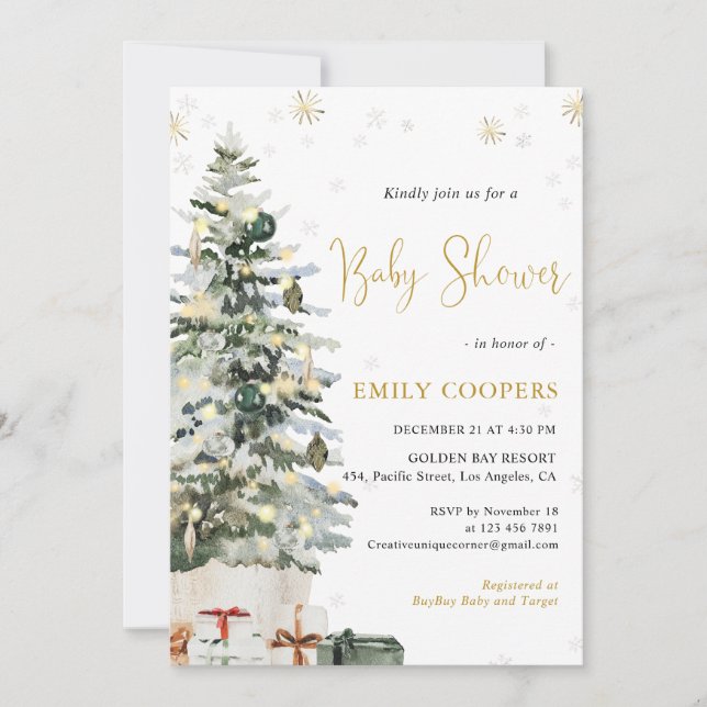 Invitación de Baby Shower con Árbol de Navidad (Anverso)