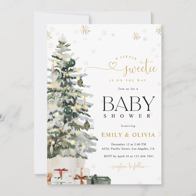 Invitación de Baby Shower con árbol de Navidad (Anverso)