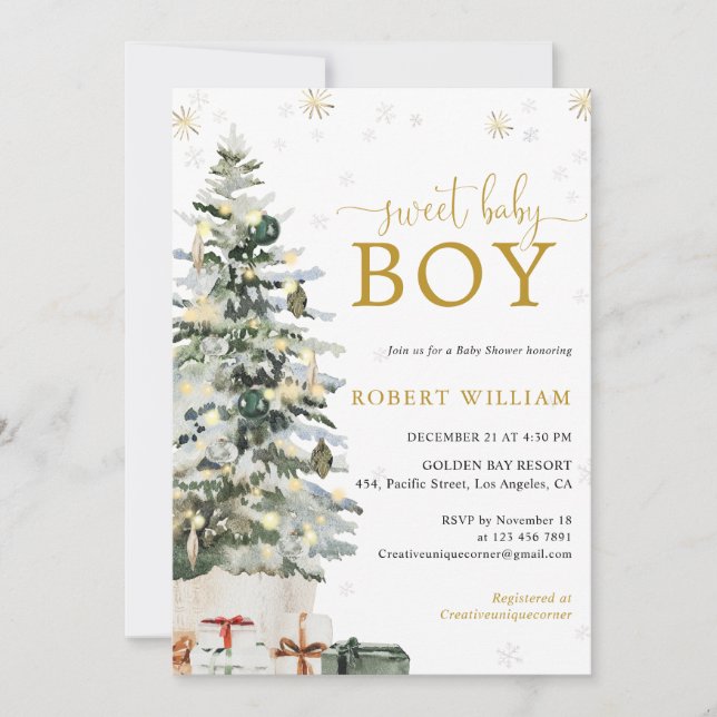 Invitación de Baby Shower con Árbol de Navidad (Anverso)