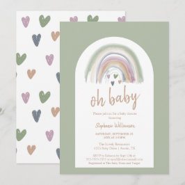 Invitación de Baby Shower con Arco Boho Verde Salv