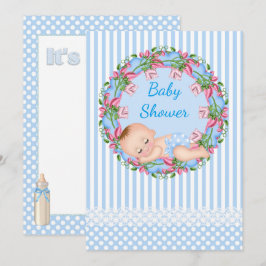 Invitación de Baby Shower con banda azul con sueño