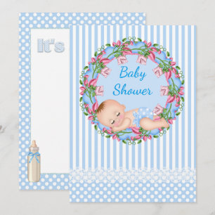 Invitación de Baby Shower con banda azul con sueño