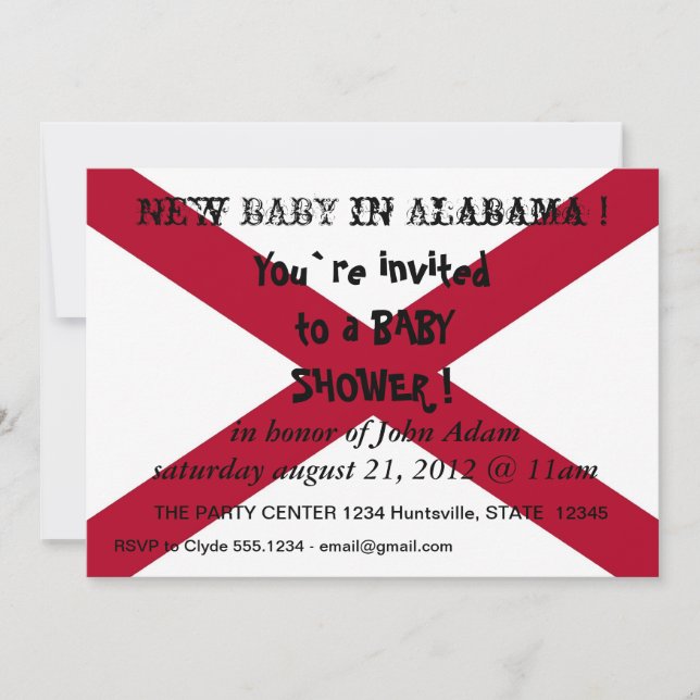Invitación de Baby Shower con bandera de Alabama,  (Anverso)