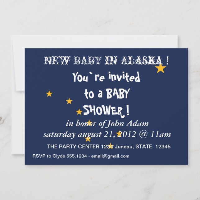 Invitación de Baby Shower con bandera de Alaska, E (Anverso)