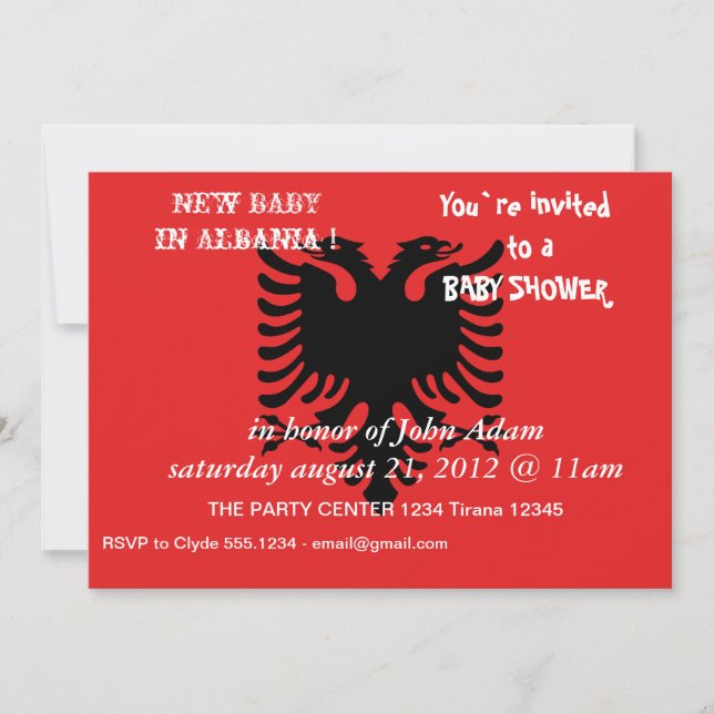 Invitación de Baby Shower con bandera de Albania (Anverso)