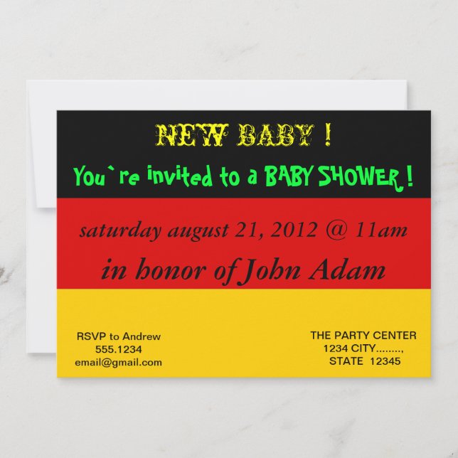 Invitación de Baby Shower con bandera de Alemania (Anverso)