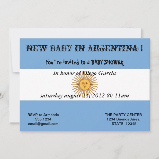 Invitación de Baby Shower con bandera de Argentina (Anverso)