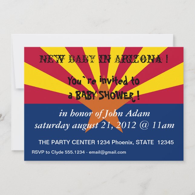 Invitación de Baby Shower con bandera de Arizona,  (Anverso)