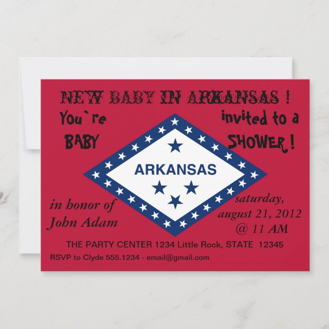 Invitación de Baby Shower con bandera de Arkansas (Anverso)