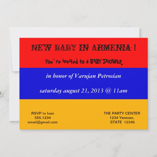 Invitación de Baby Shower con bandera de Armenia (Anverso)