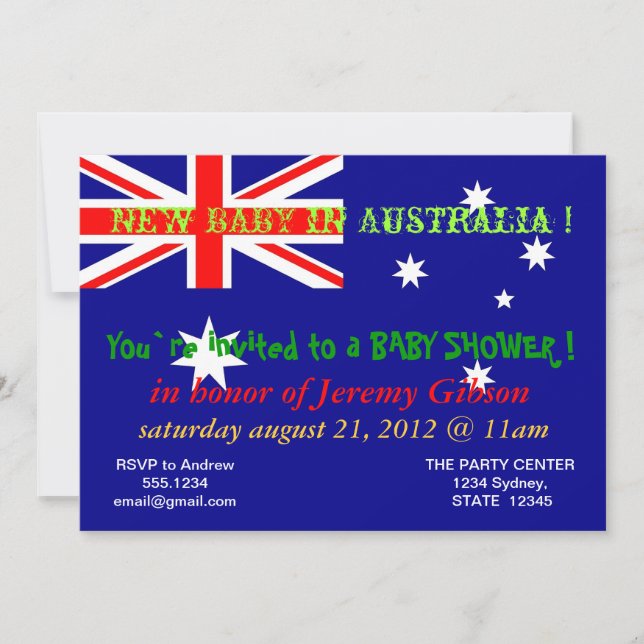 Invitación de Baby Shower con bandera de Australia (Anverso)