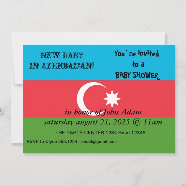 Invitación de Baby Shower con bandera de Azerbaiyá (Anverso)
