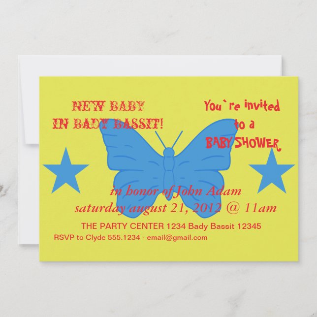 Invitación de Baby Shower con bandera de Bady Bass (Anverso)