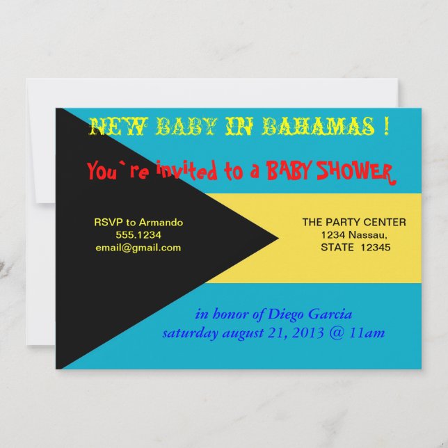 Invitación de Baby Shower con bandera de Bahamas (Anverso)