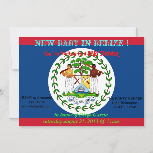Invitación de Baby Shower con bandera de Belice (Anverso)