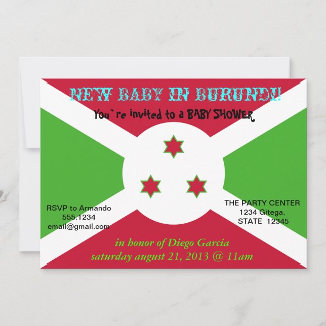 Invitación de Baby Shower con bandera de Burundi (Anverso)