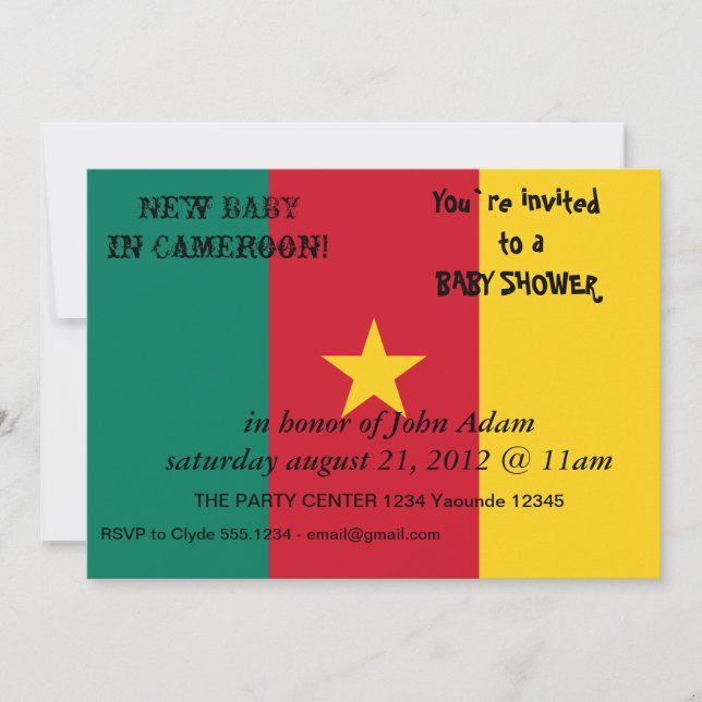 Invitación de Baby Shower con bandera de Camerún (Anverso)