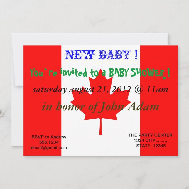 Invitación de Baby Shower con bandera de Canadá (Anverso)